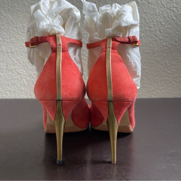 100% Authentic Miu Miu Coral Ankle Strap w Gold Heel Size 6.5 - Picture 5 of 12